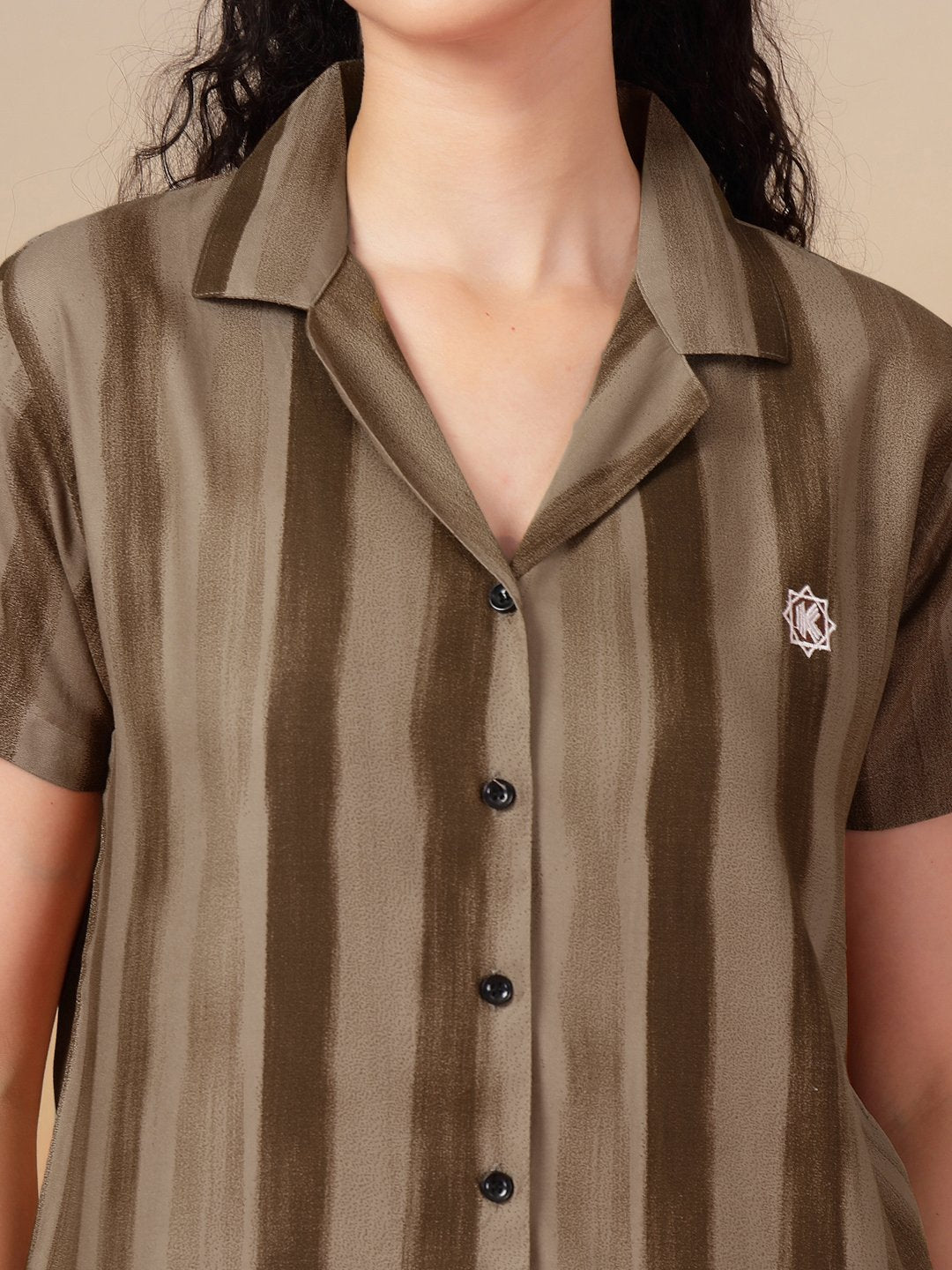 Women Brown Striped Pure Cotton Night Suit