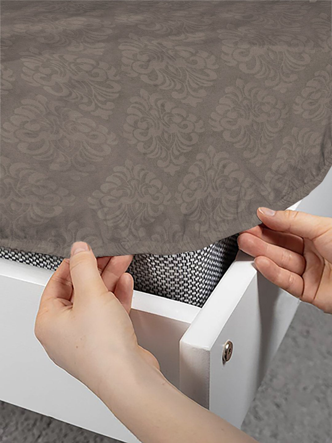 Brown Floral Embossed Cotton Blend Fitted Fitted Single Bedsheet with Pillow Cover