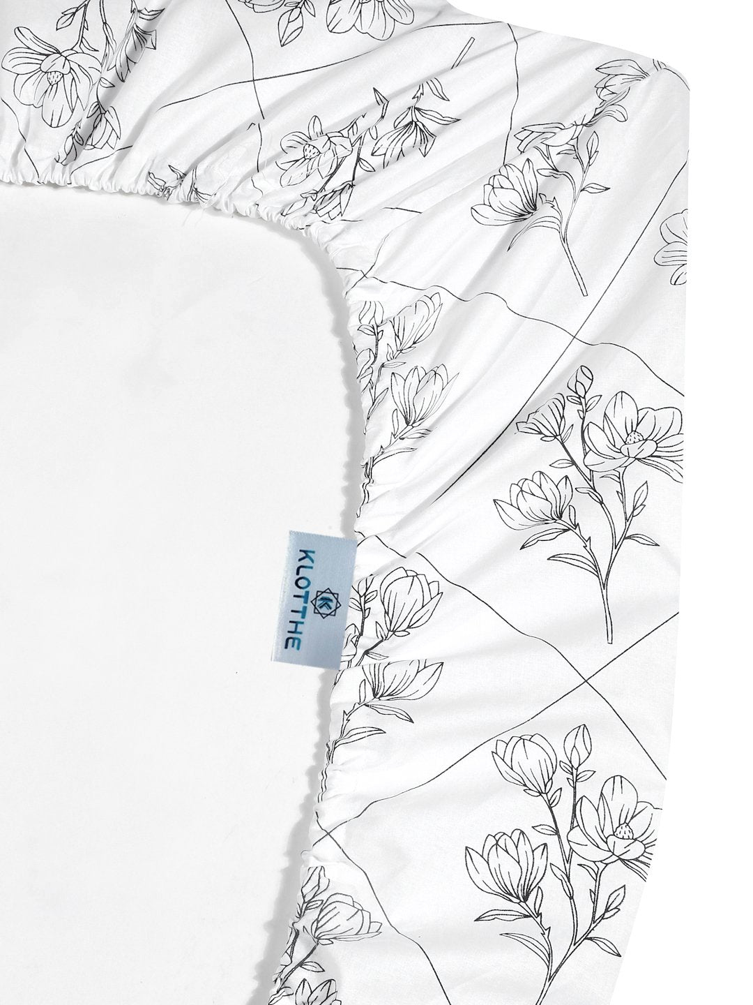 OffWhite Floral 400 TC Pure Cotton Fitted Super King Double Bedsheet with 4 Pillow Covers