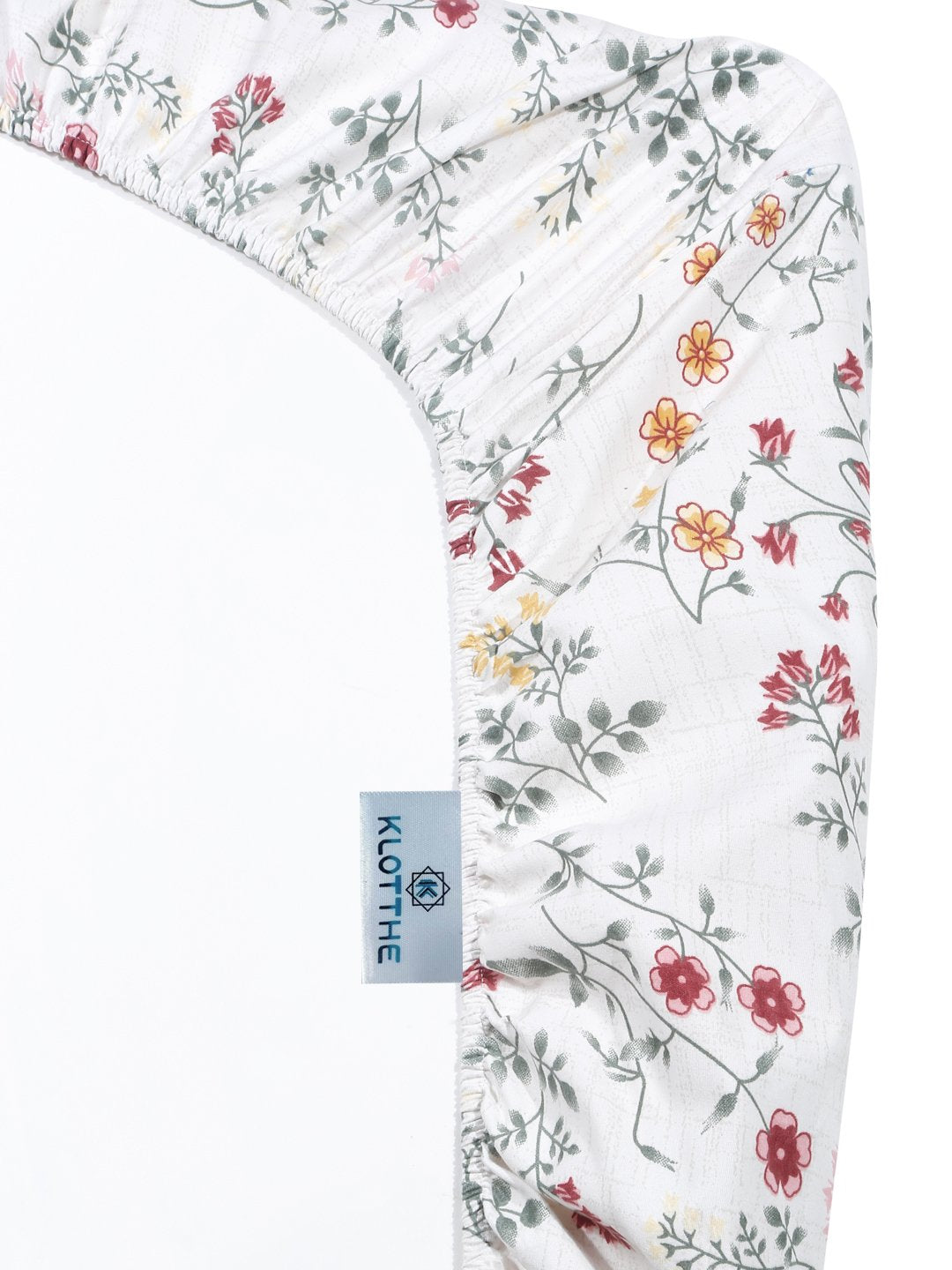 Off White Floral 300 TC Cotton Blend Fitted Super King Double Bedsheet in Book Fold Packing