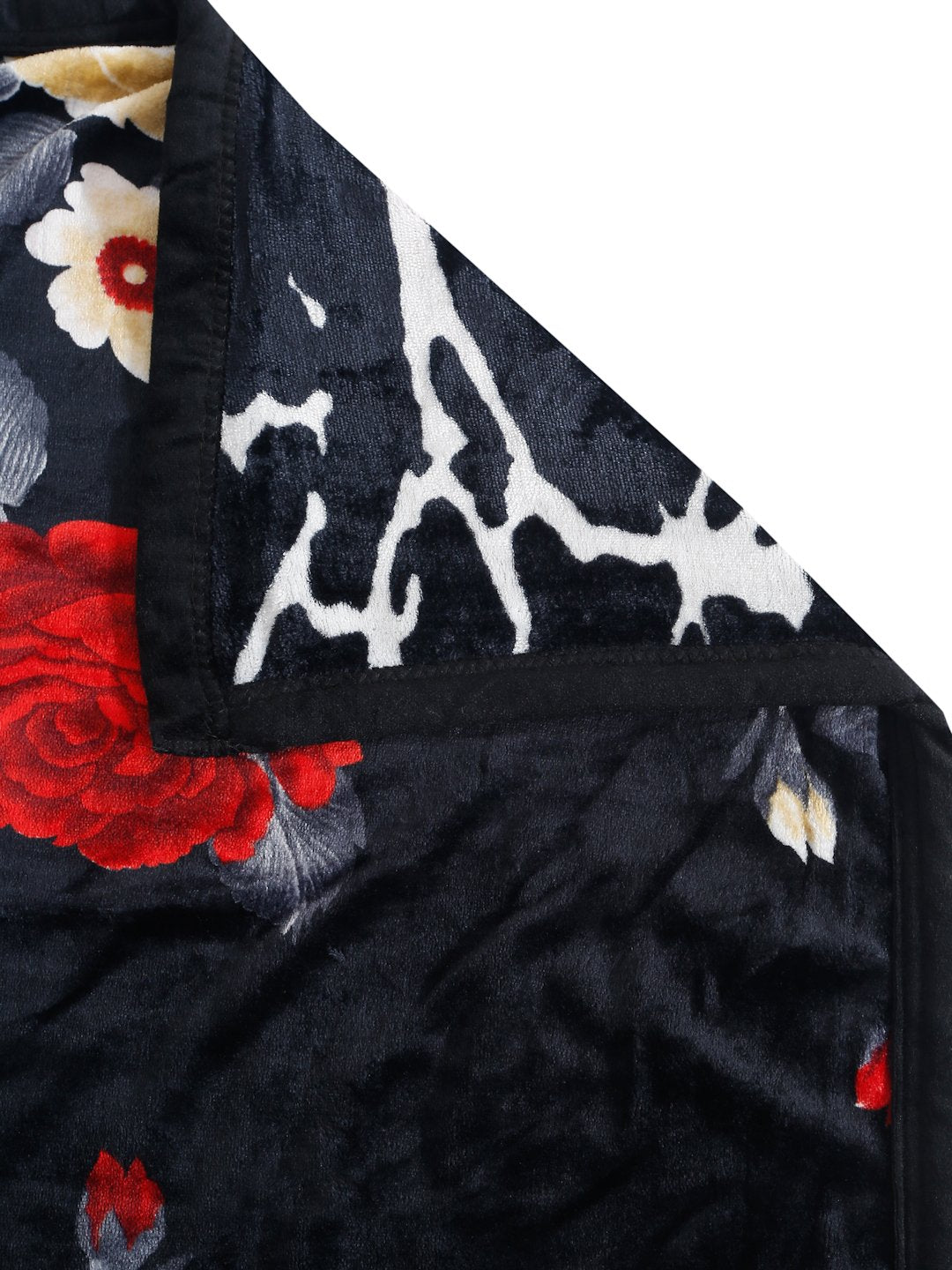 Black Woolen Floral Double Bed Dohar