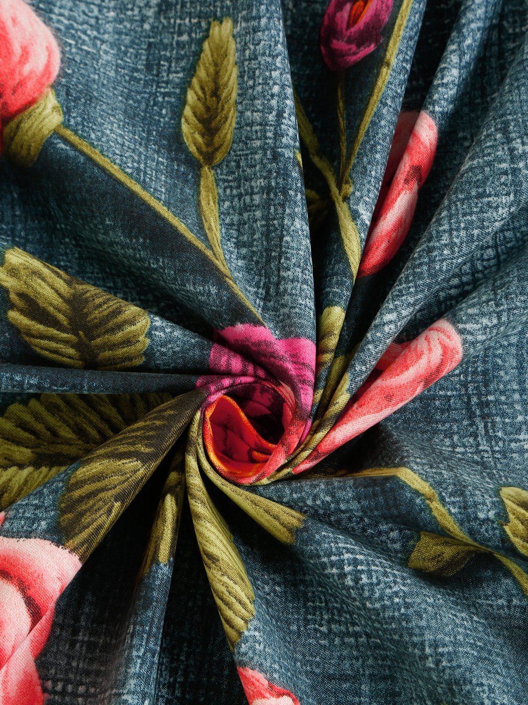 Turquoise Floral 7D King Size Cotton Blend Fitted Double Bedsheet with 2 Pillow Covers