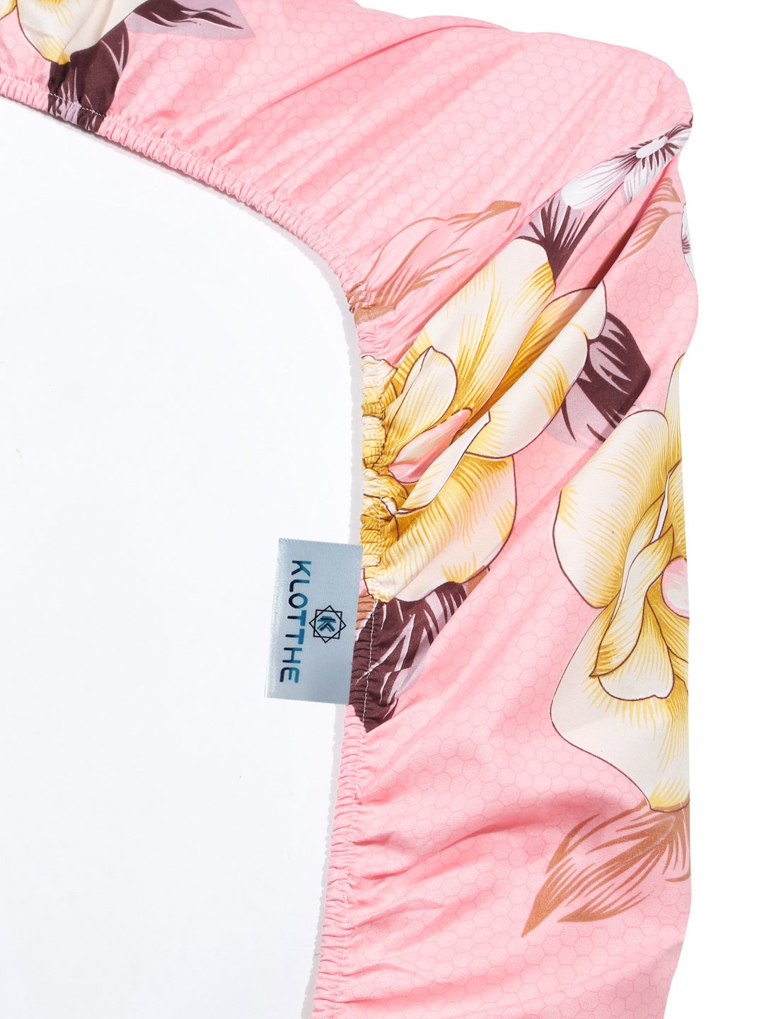 Pink Floral  300 TC Cotton Blend Fitted Double Bedsheet with 2 Pillow Covers