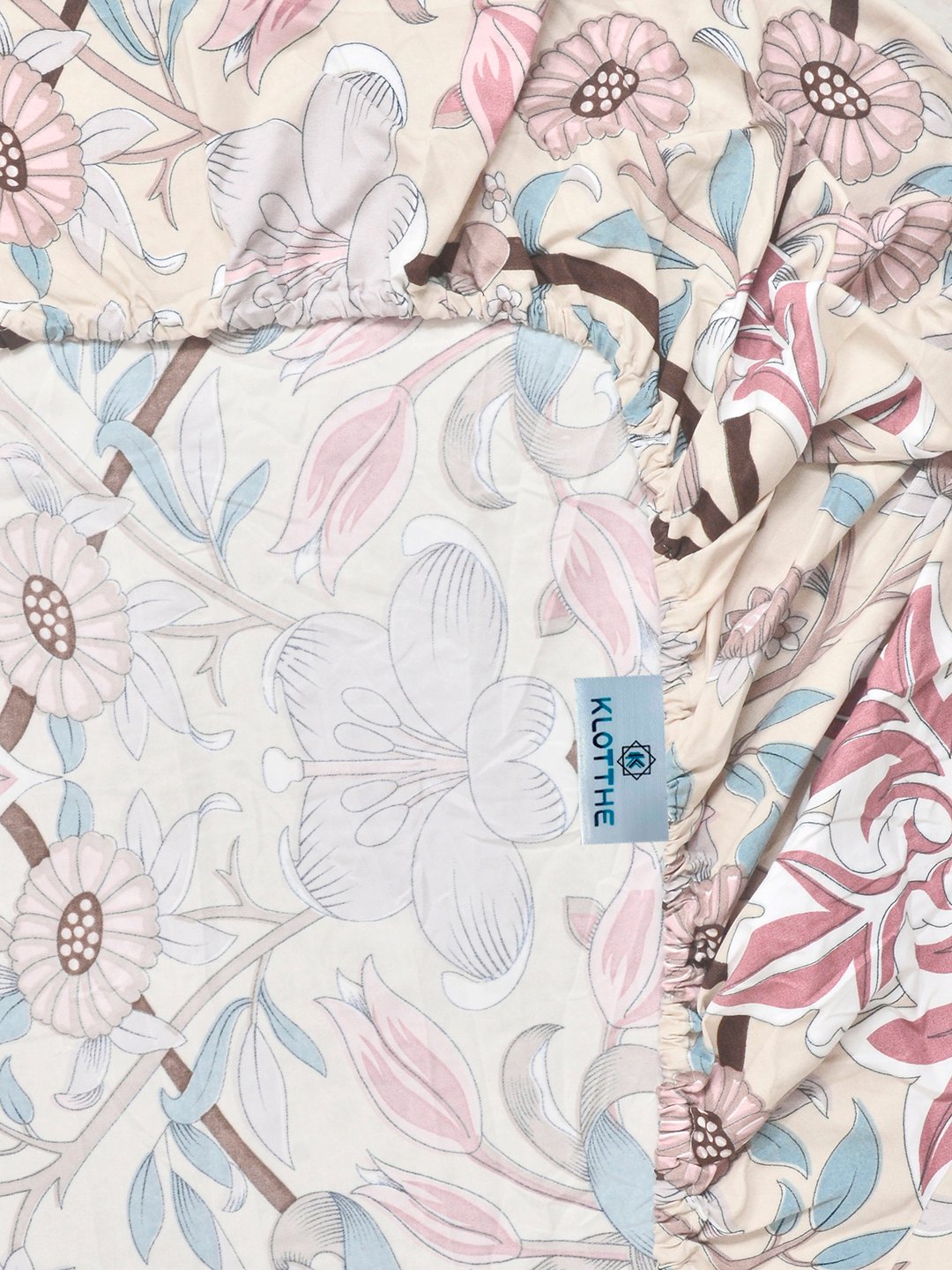 Multi Floral Fitted Fitted Cotton Blend Double Bedsheet with 2 Pillow Covers
