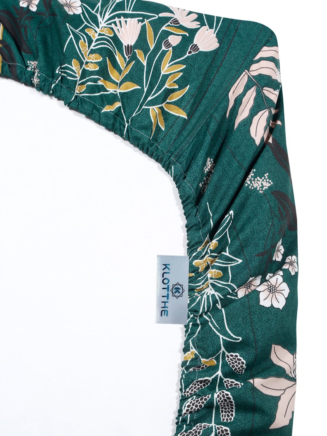 Green Floral 300 TC Cotton Blend Fitted Double Bedsheet in Book Fold Packing