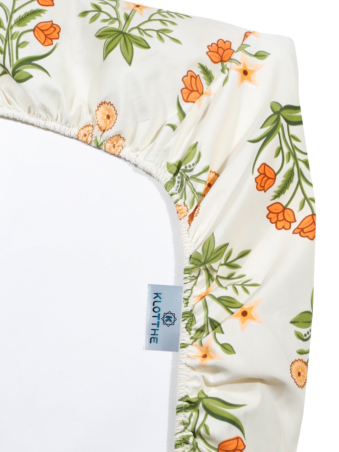 Cream Floral 300 TC Cotton Blend Fitted Double Bedsheet with 2 Pillow Covers