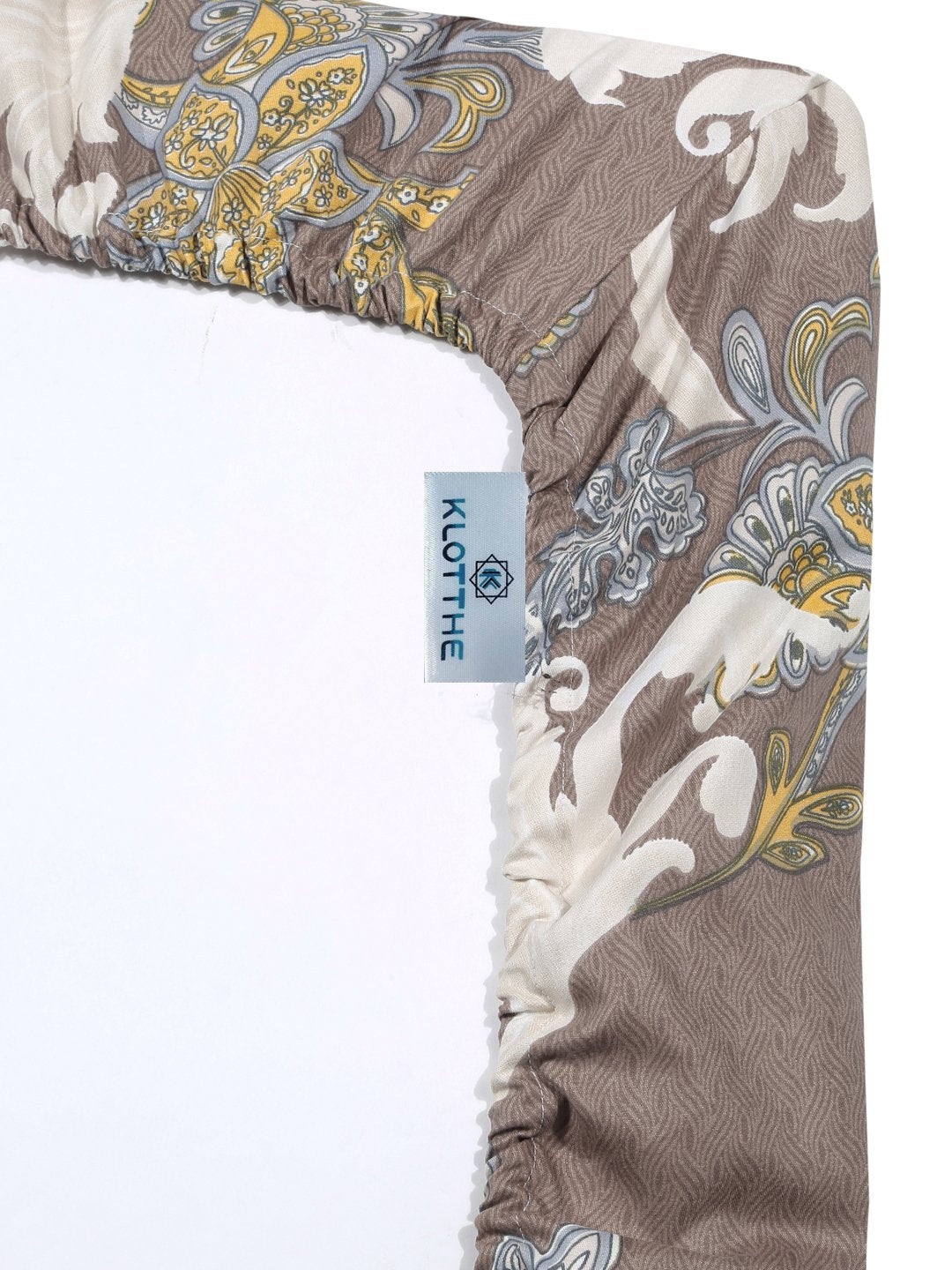 Book Fold Brown Floral 300 TC Cotton Blend Fitted Double Bedsheet with 2 Pillow Covers