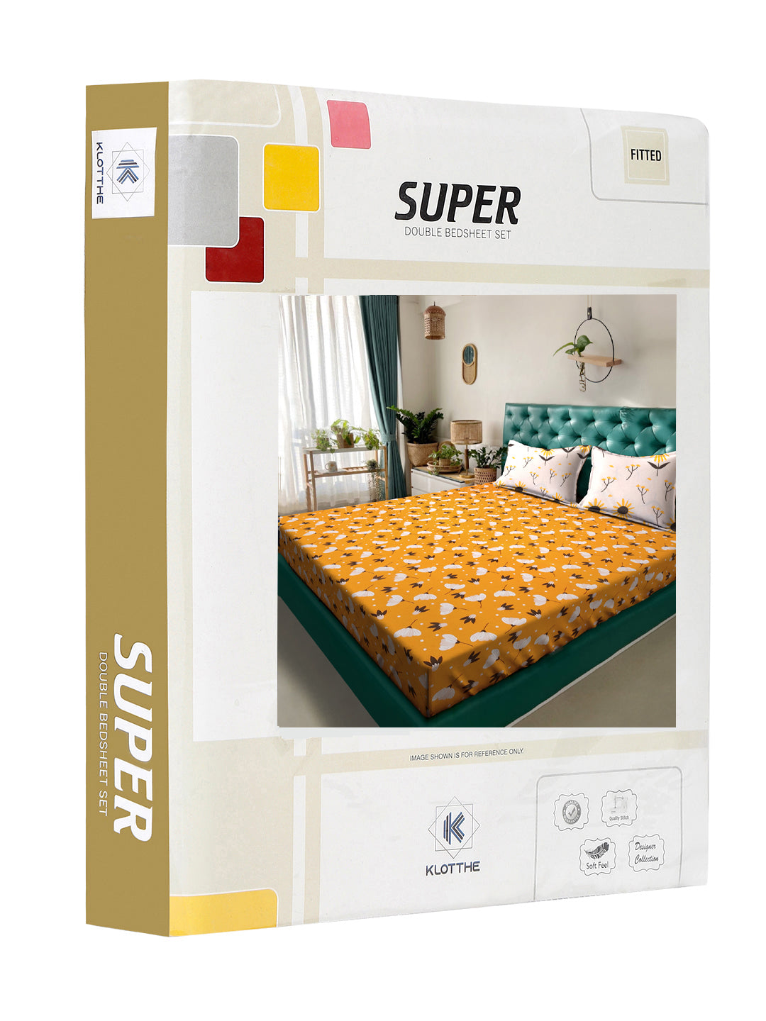 Klotthe Yellow Floral 300 TC Cotton Blend Fitted Double Bedsheet in Book Fold Packing