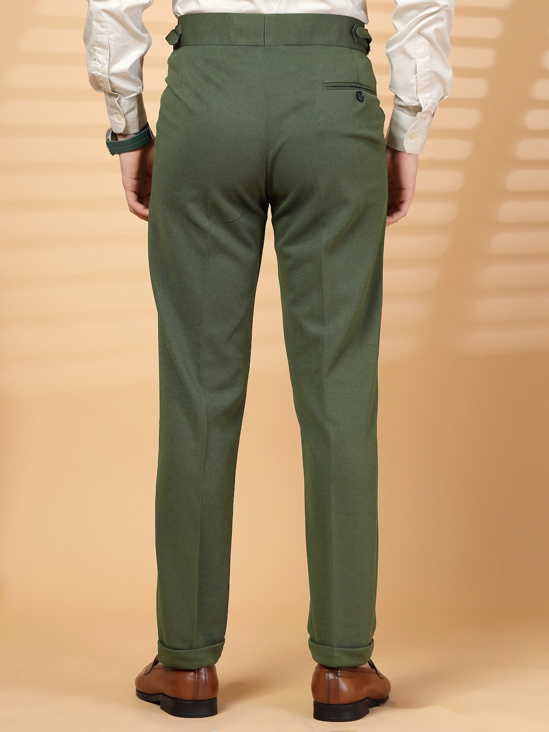 Olive Lycra Cotton Solid Smart Fit Formal Trouser