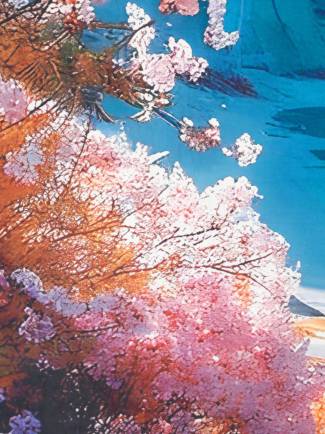 Blue 7D Floral Printed Cotton Blend Double Bedsheet with 2 Pillow Covers