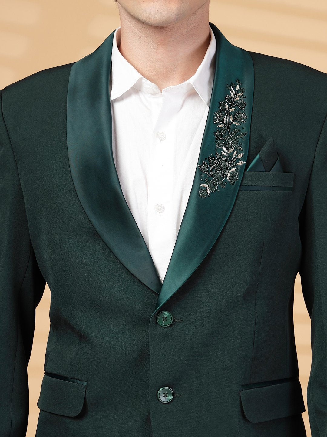 Green Solid Embroidery Single-Breasted Two-Piece Party Suit