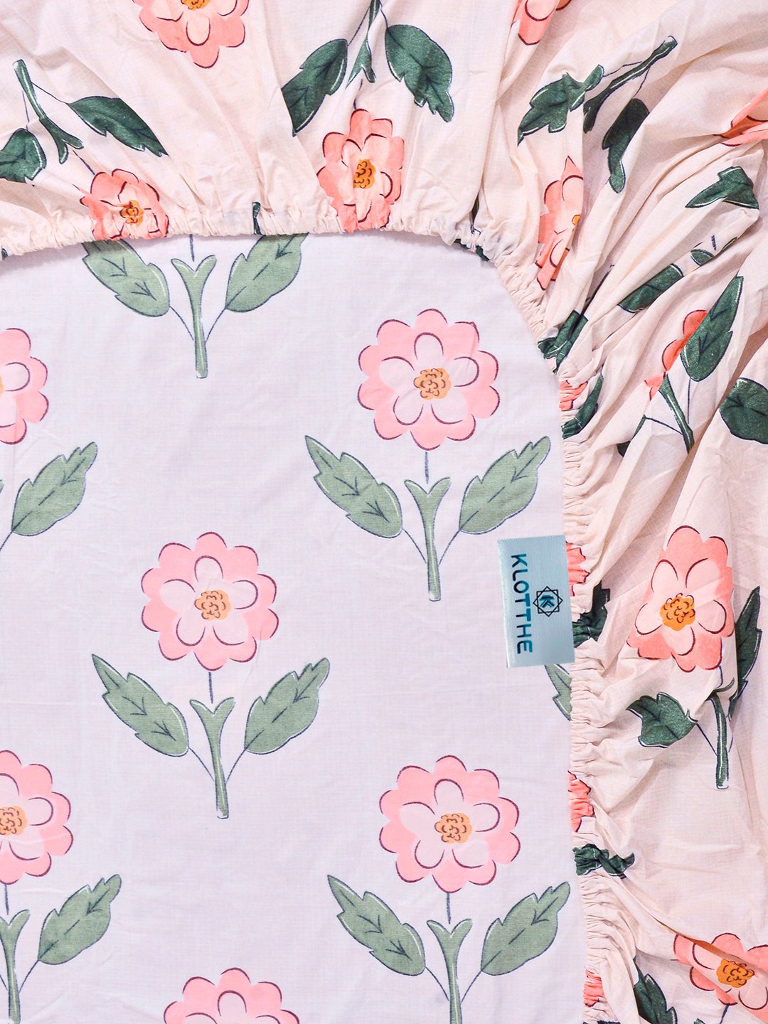 Pink Floral Cotton Blend Fitted Single Bedsheet with Pillow Cover