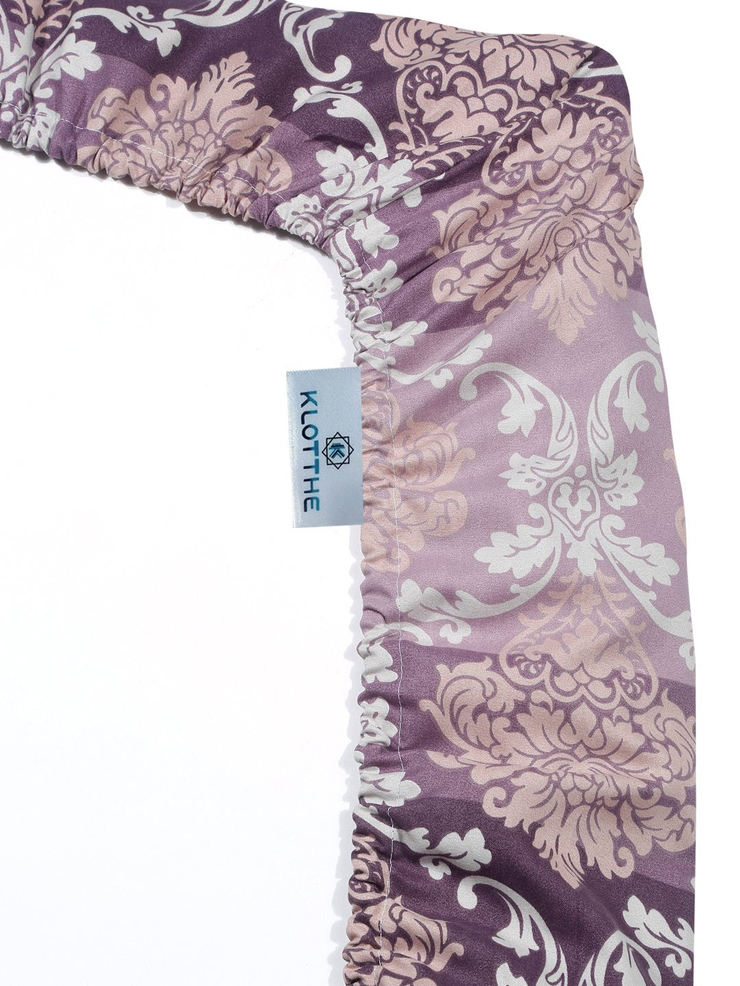 Purple Floral 300 TC Cotton Blend Fitted Single Bedsheet with Pillow Cover