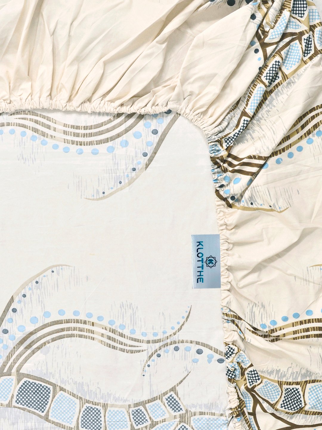 Cream Abstract Cotton Blend Fitted Single Bedsheet with Pillow Cover