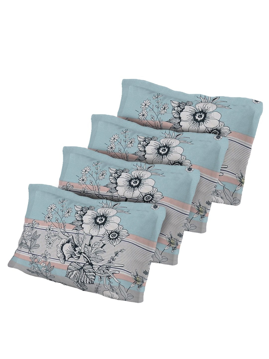 Multi Floral 300 TC Cotton Blend Double Bedsheet with 4 Pillow Covers