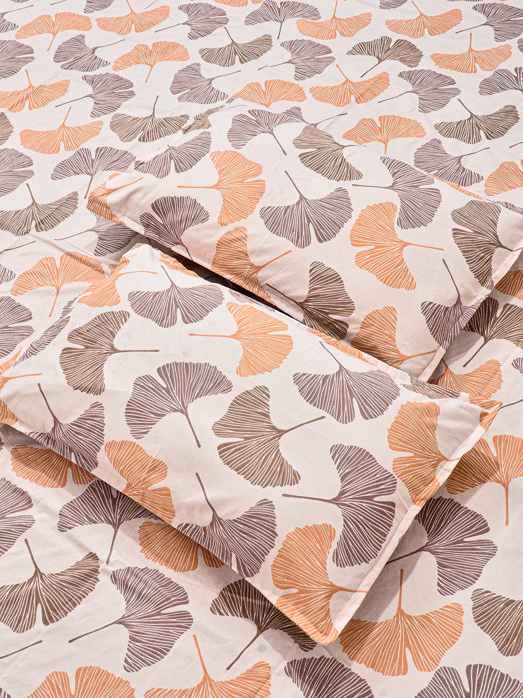 Beige Floral Cotton Blend Double Bedsheet with 2 Pillow Covers