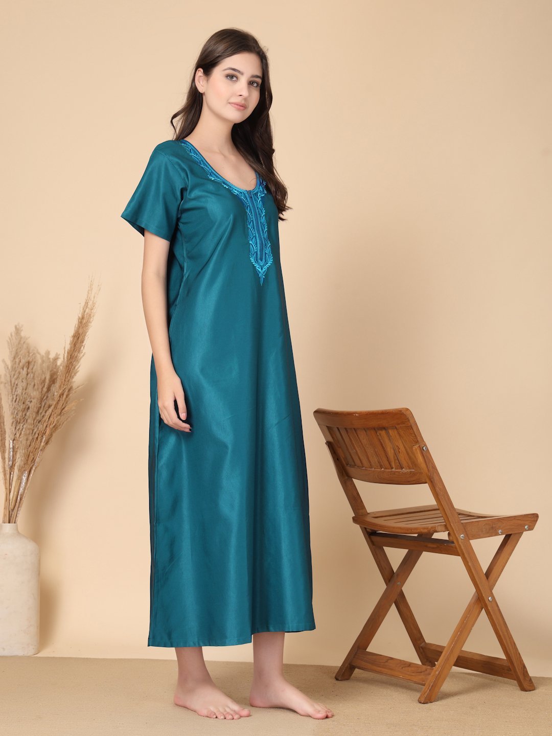 Turquoise Solid Soft Feel Cotton Blend Maxi