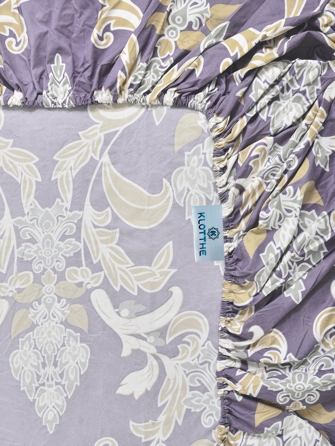 Purple Floral Cotton Blend Fitted Single Bedsheet with Pillow Cover