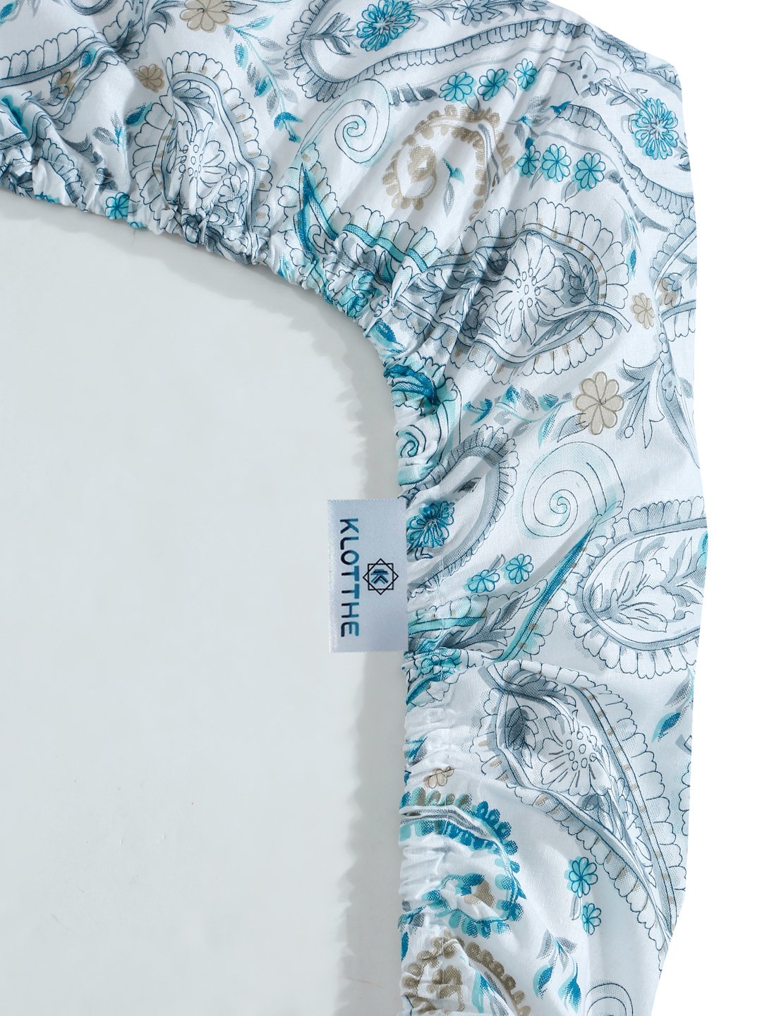 Blue Floral 400 TC Pure Cotton Fitted Double Bedsheet with 2 Pillow Covers