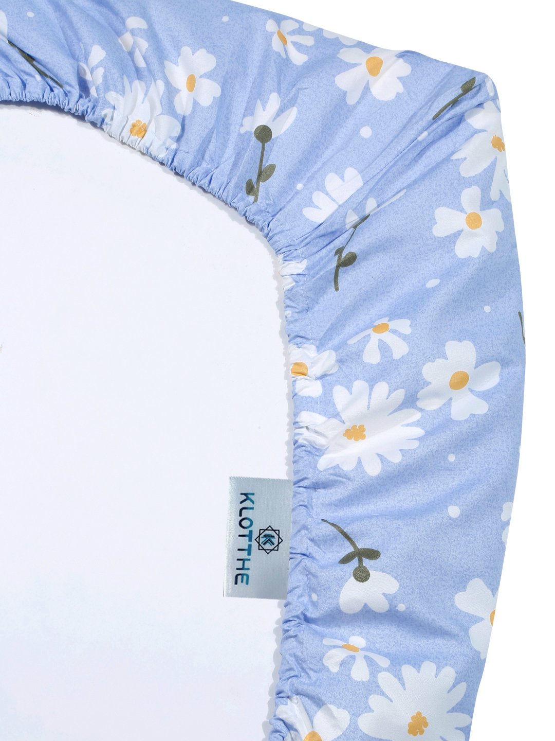 Blue Floral 300 TC Cotton Blend Fitted Single Bedsheet with Pillow Cover