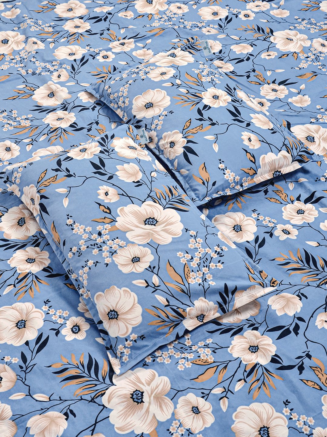 Blue Floral 300 TC Cotton Blend Double Bedsheet with 2 Pillow Covers