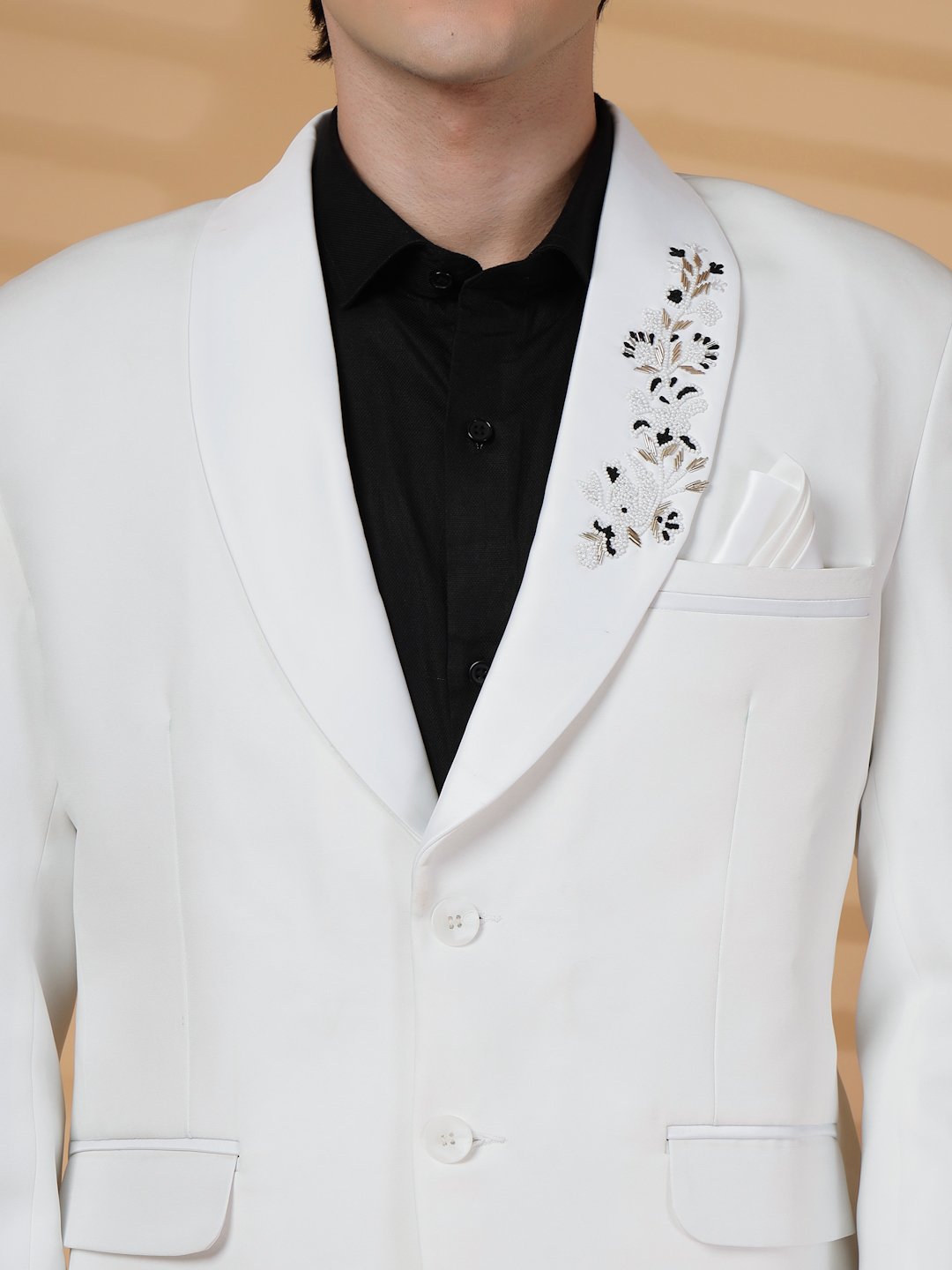 White Solid Embroidery Single-Breasted Two-Piece Party Suit