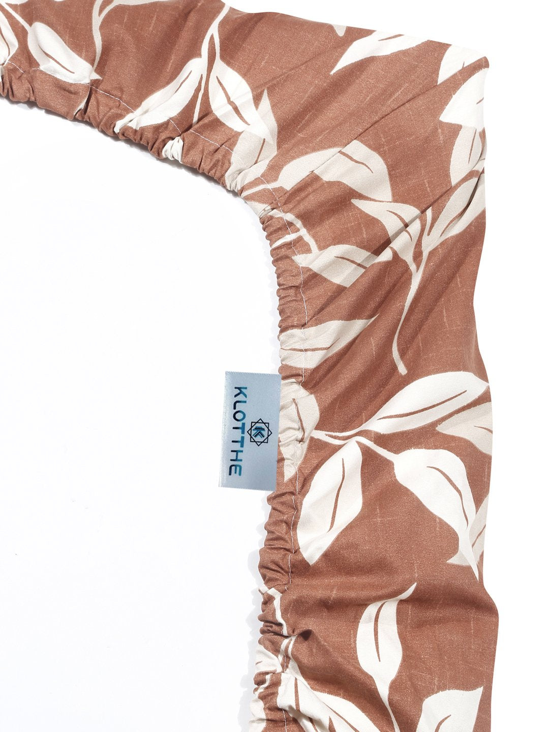 Brown Floral 300 TC Cotton Blend Fitted Single Bedsheet Set in Book Fold Packing