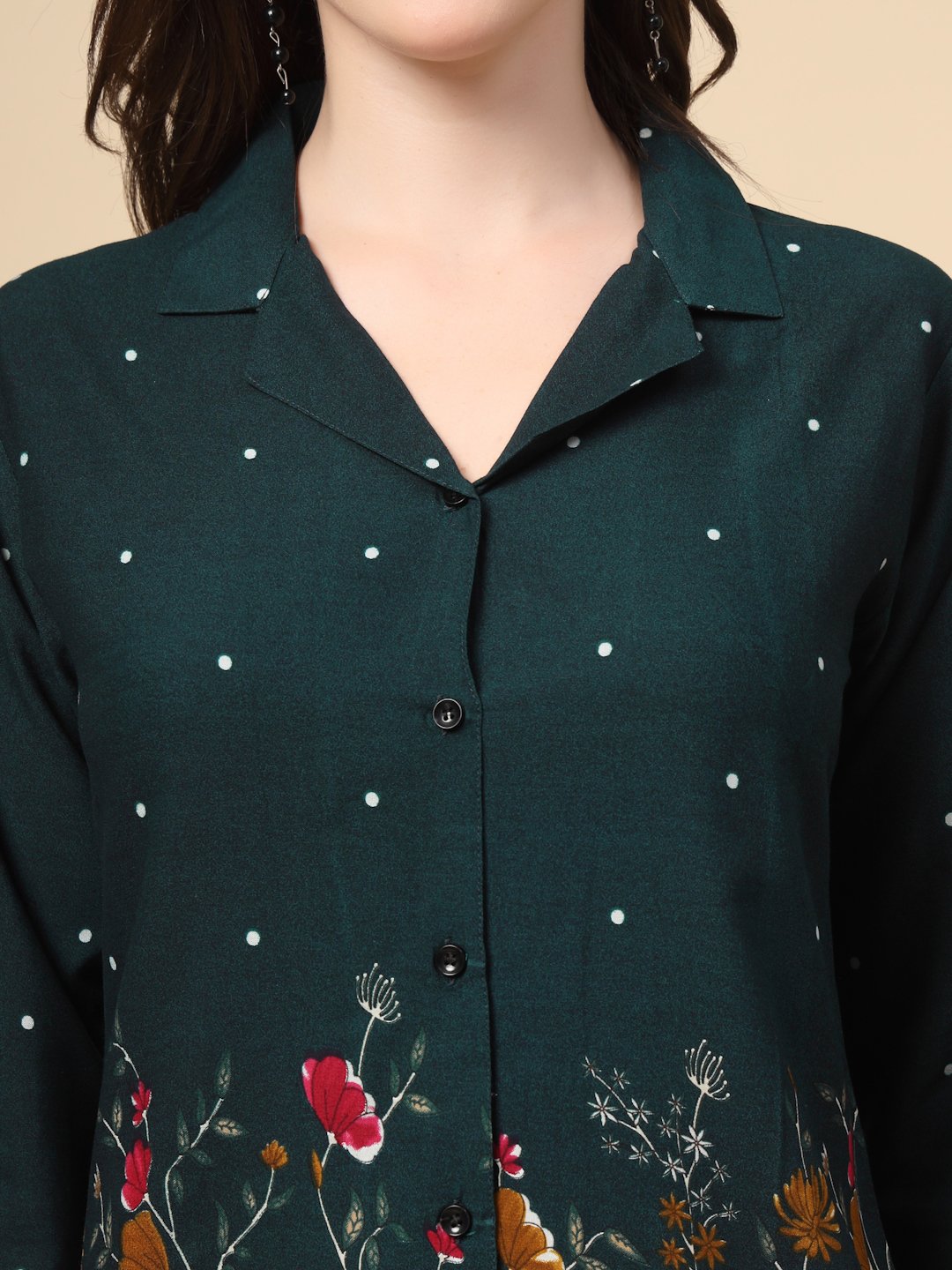 Green Cotton Printed Shirt With Trousers Co-Ords Set