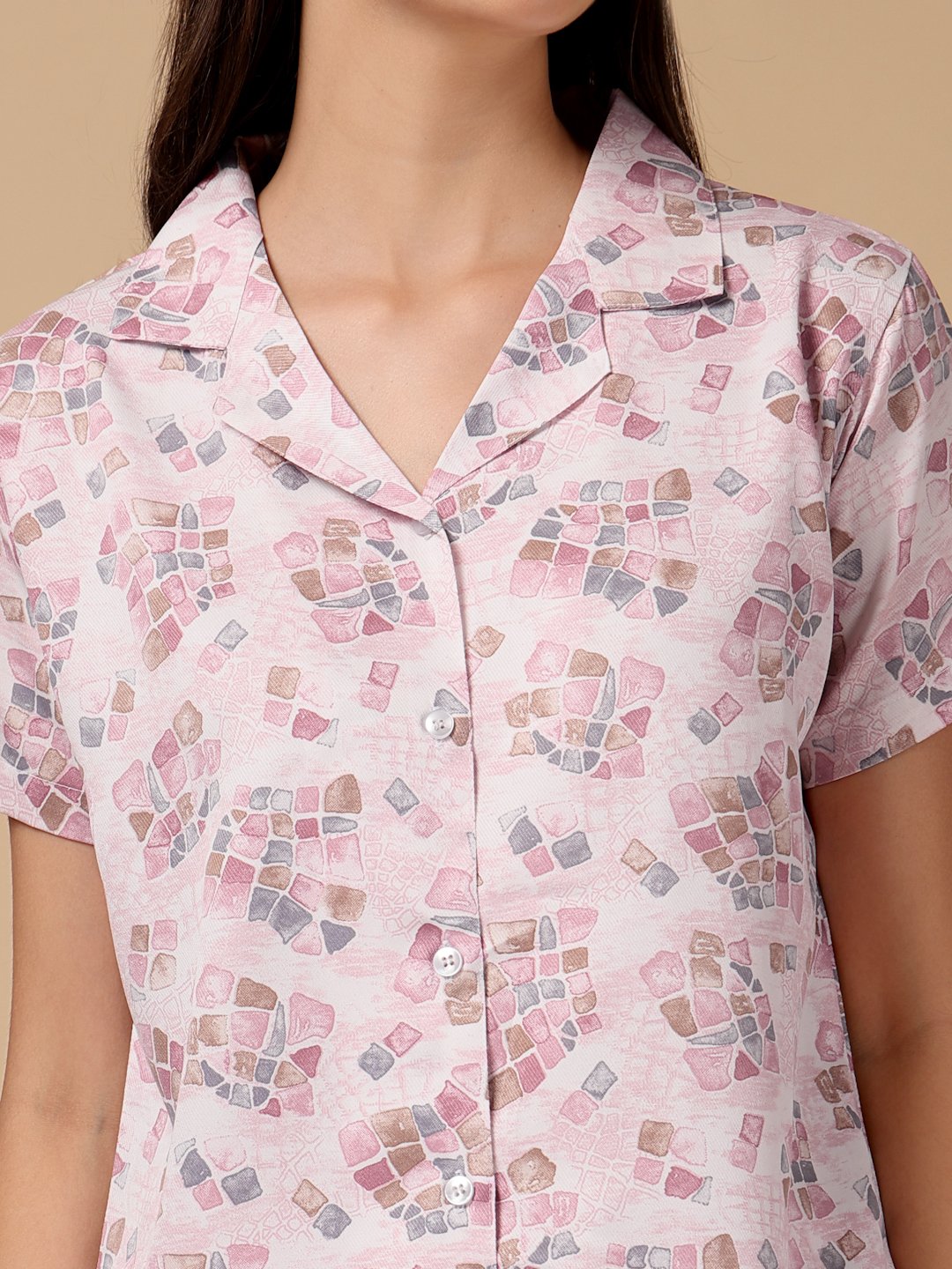 Pink Striped Cotton Blend Women Night Suit