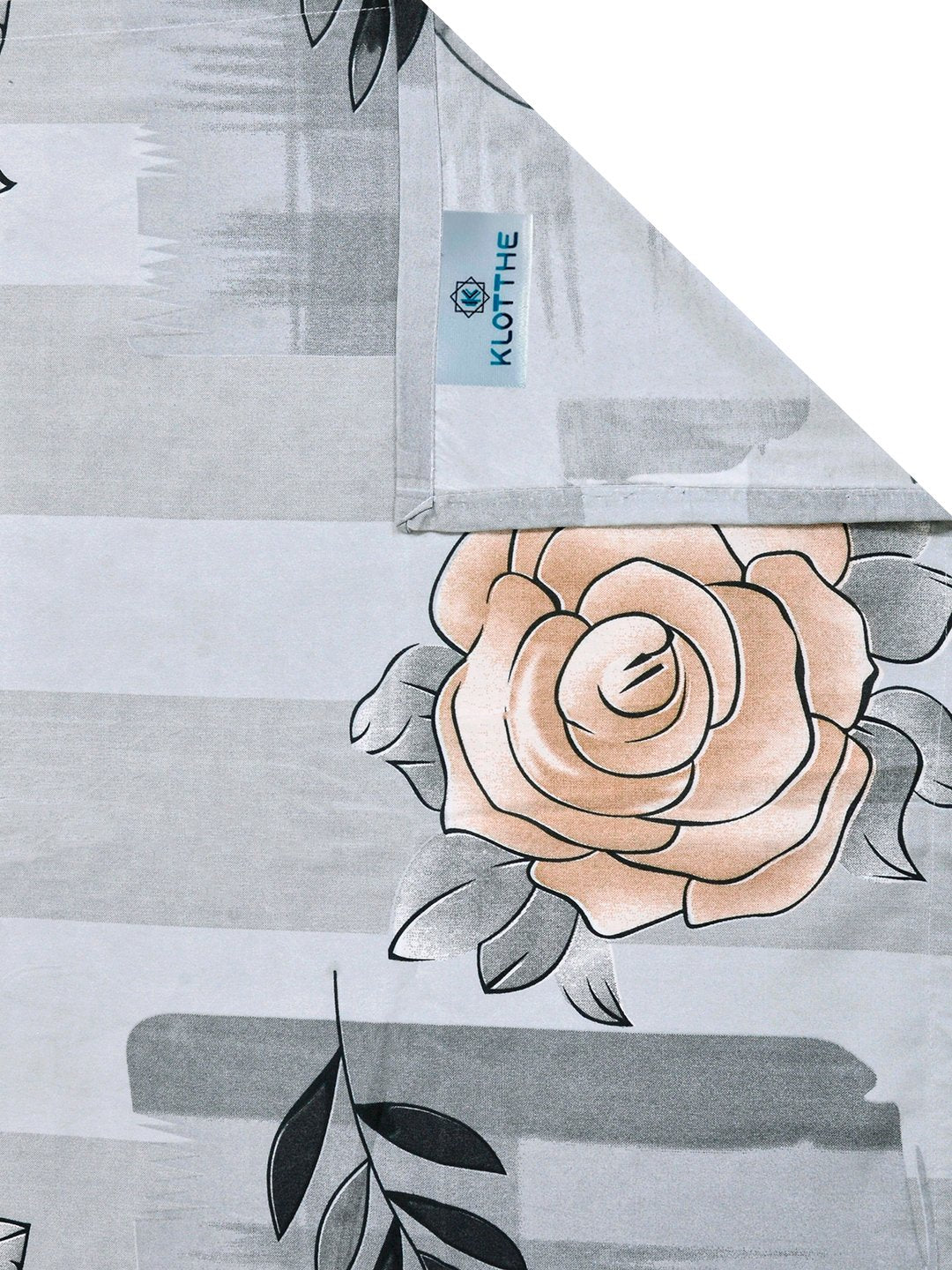Grey Floral Cotton Blend Double Bedsheet with 2 Pillow Covers