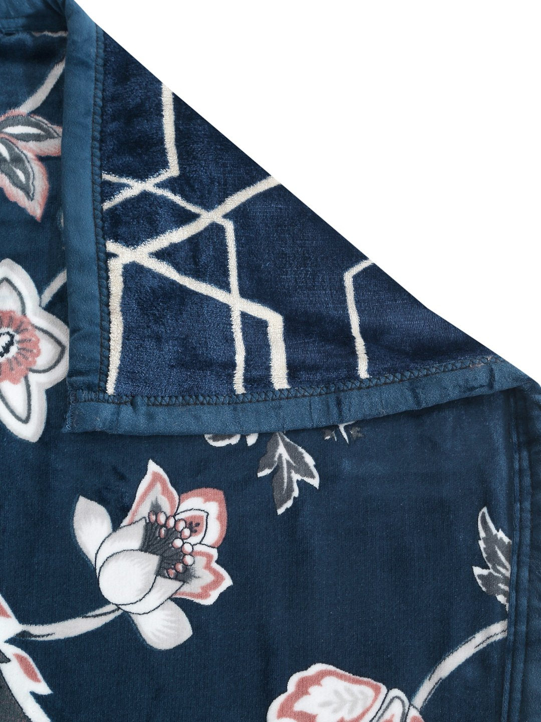 Blue Woolen Floral Double Bed Dohar