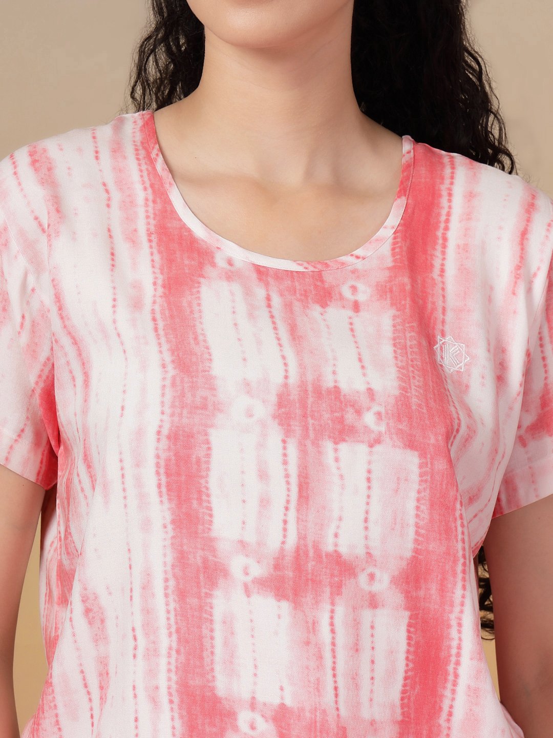 Women Red Abstract Pure Cotton Night Suit
