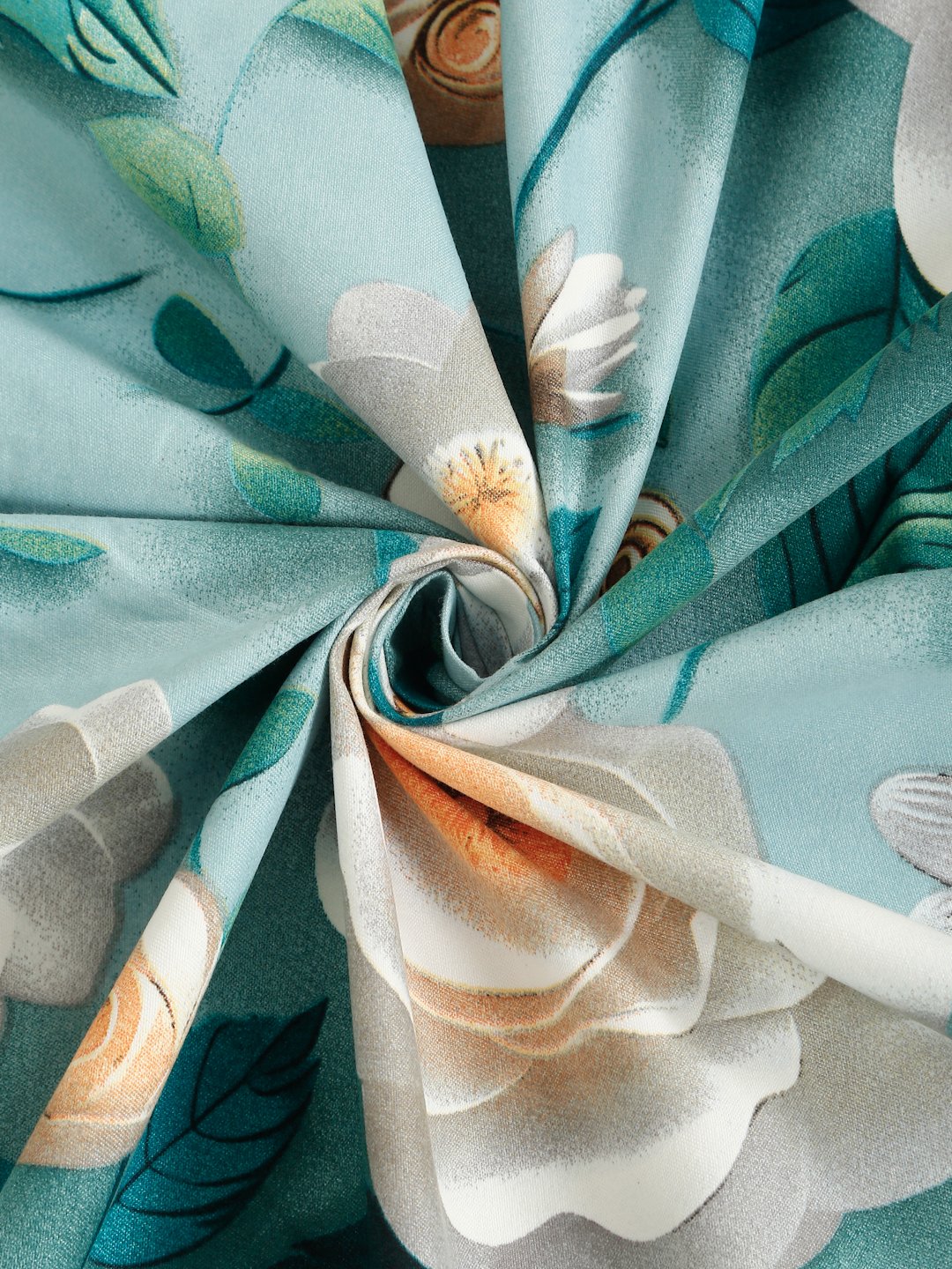 Turquoise Floral 7D King Size Cotton Blend Fitted Double Bedsheet with 2 Pillow Covers