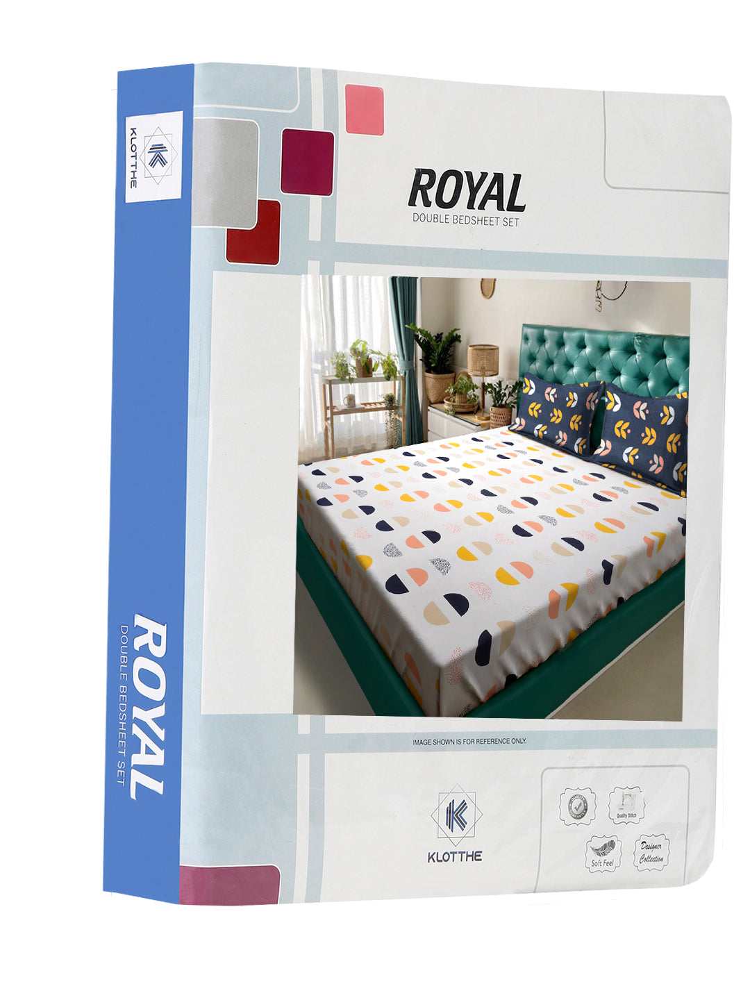 Klotthe White Geometric 300 TC Cotton Blend Double Bedsheet in Book Fold Packing