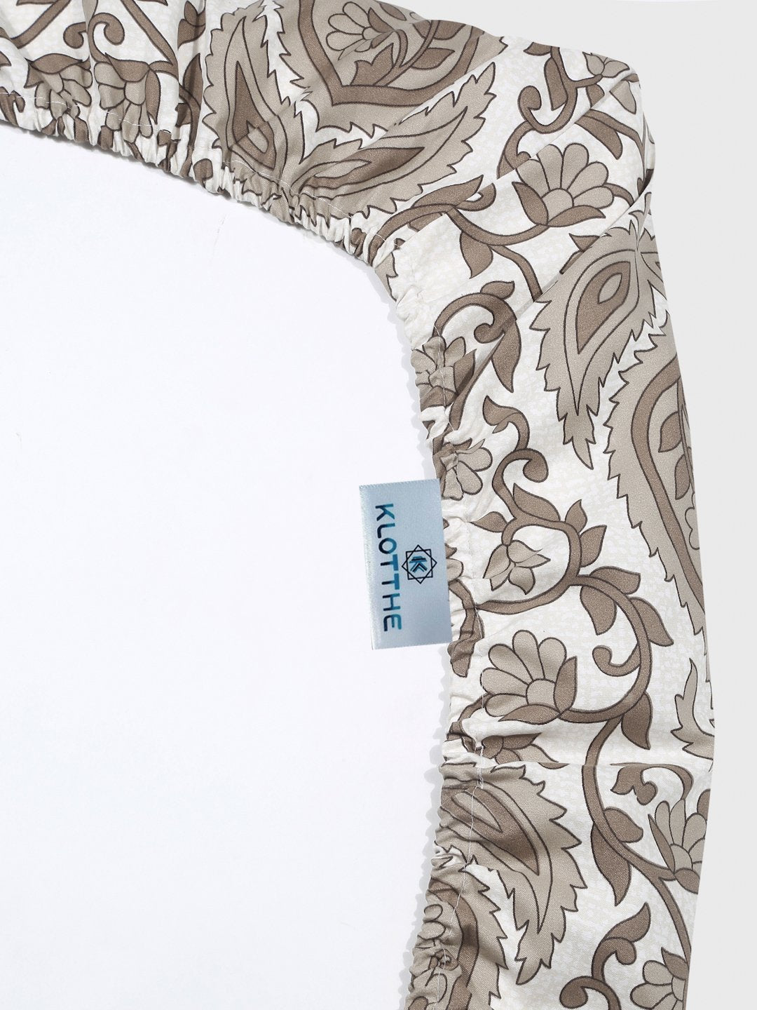 Book Fold Begie Floral 300 TC Cotton Blend Fitted Double Bedsheet with 2 Pillow Covers