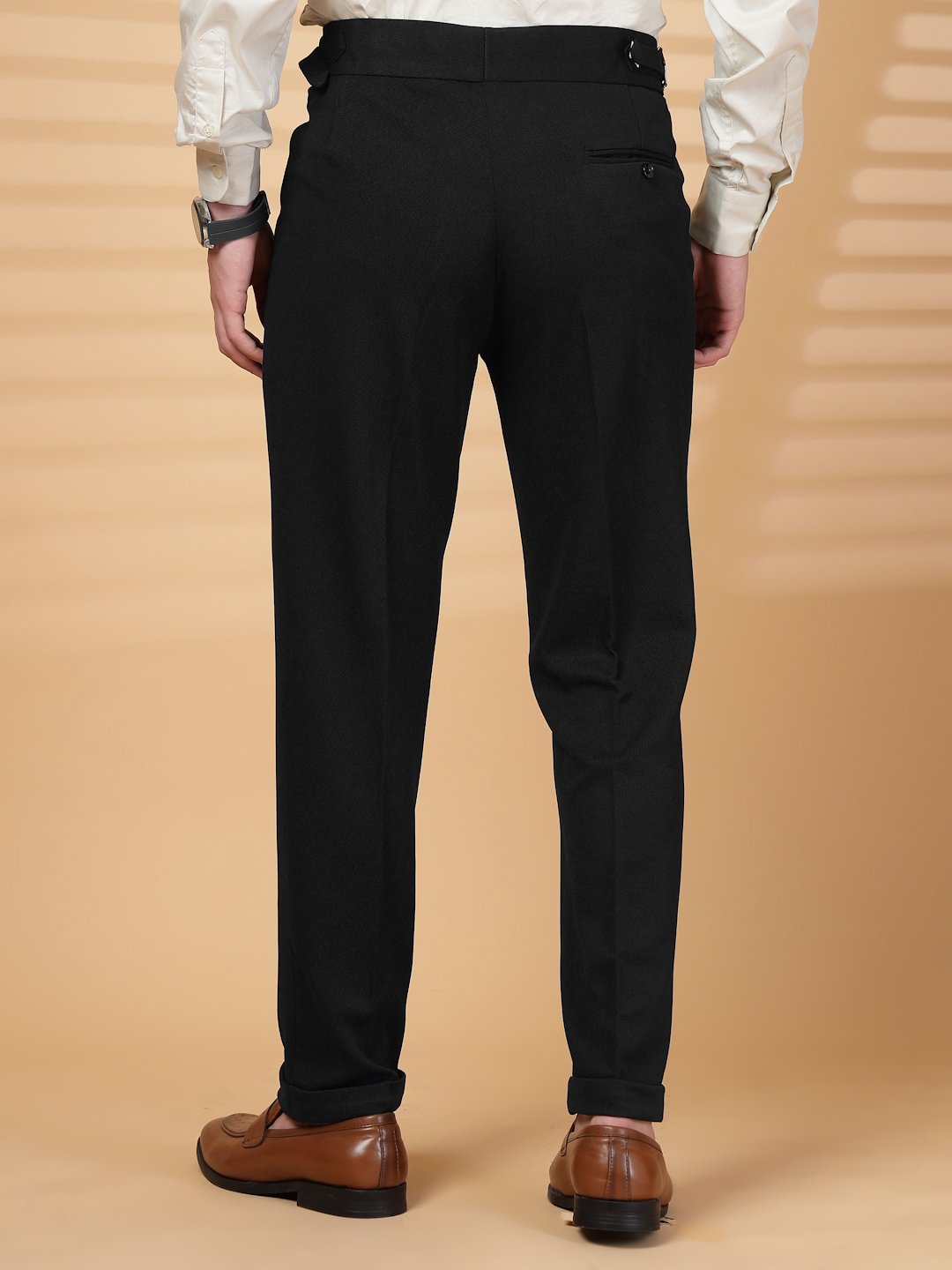 Black Lycra Cotton Solid Smart Fit Formal Trouser