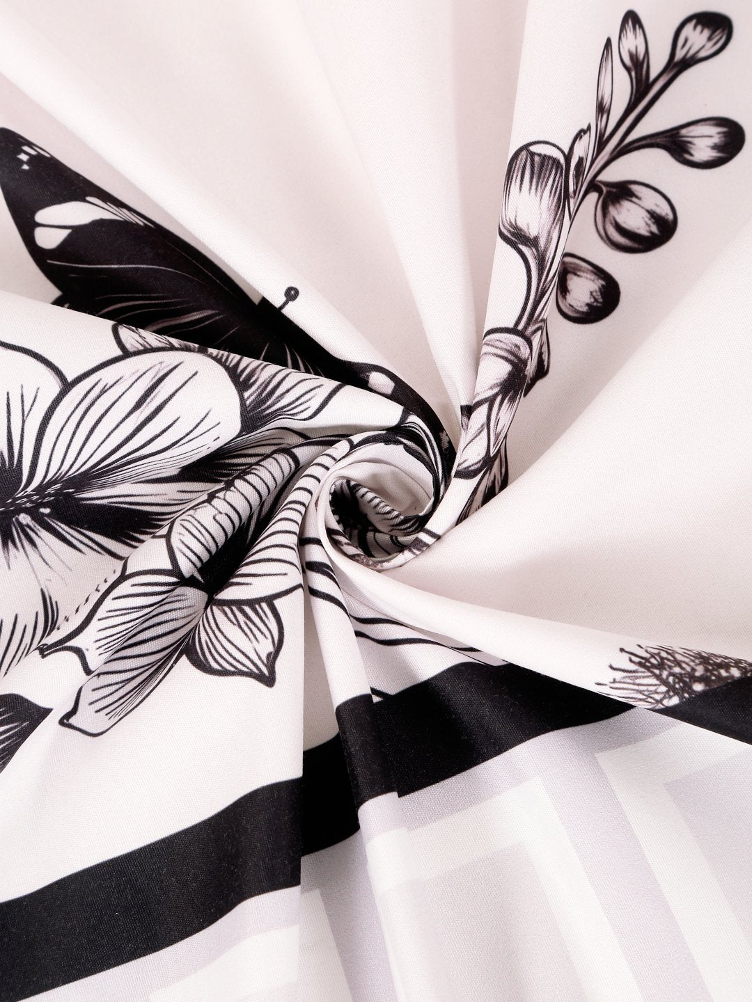 Digital White Floral Cotton Blend Double Bedsheet with 2 Pillow Covers