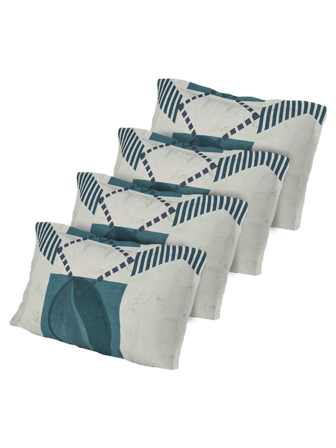 Multi Geometric 300 TC Cotton Blend Double Bedsheet with 4 Pillow Covers