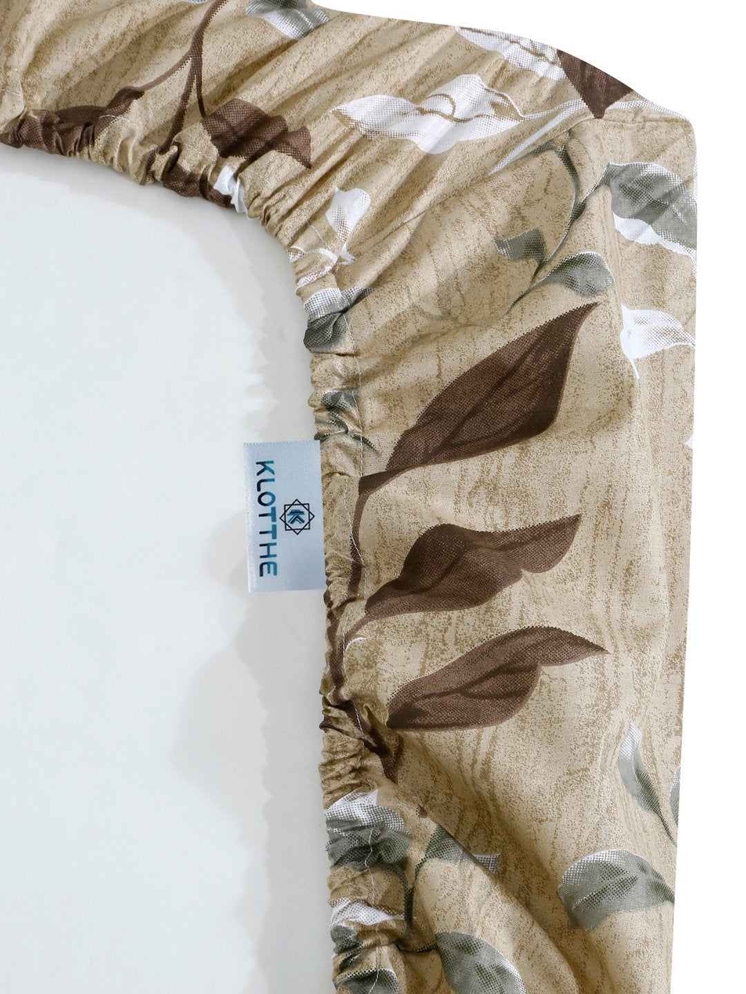 Beige Floral 400 TC Pure Cotton Fitted Double Bedsheet with 2 Pillow Covers