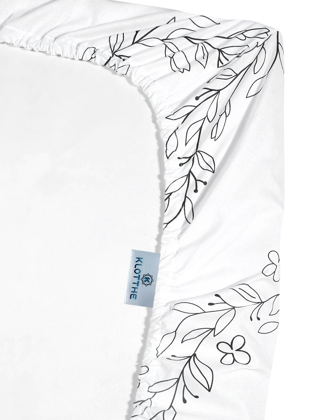 OffWhite Floral 400 TC Pure Cotton Fitted Super King Double Bedsheet with 4 Pillow Covers