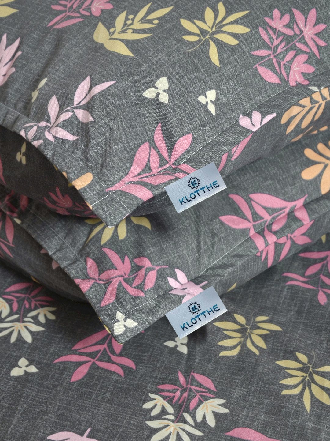 Grey Floral 300 TC Cotton Blend Double Bedsheet with 2 Pillow Covers