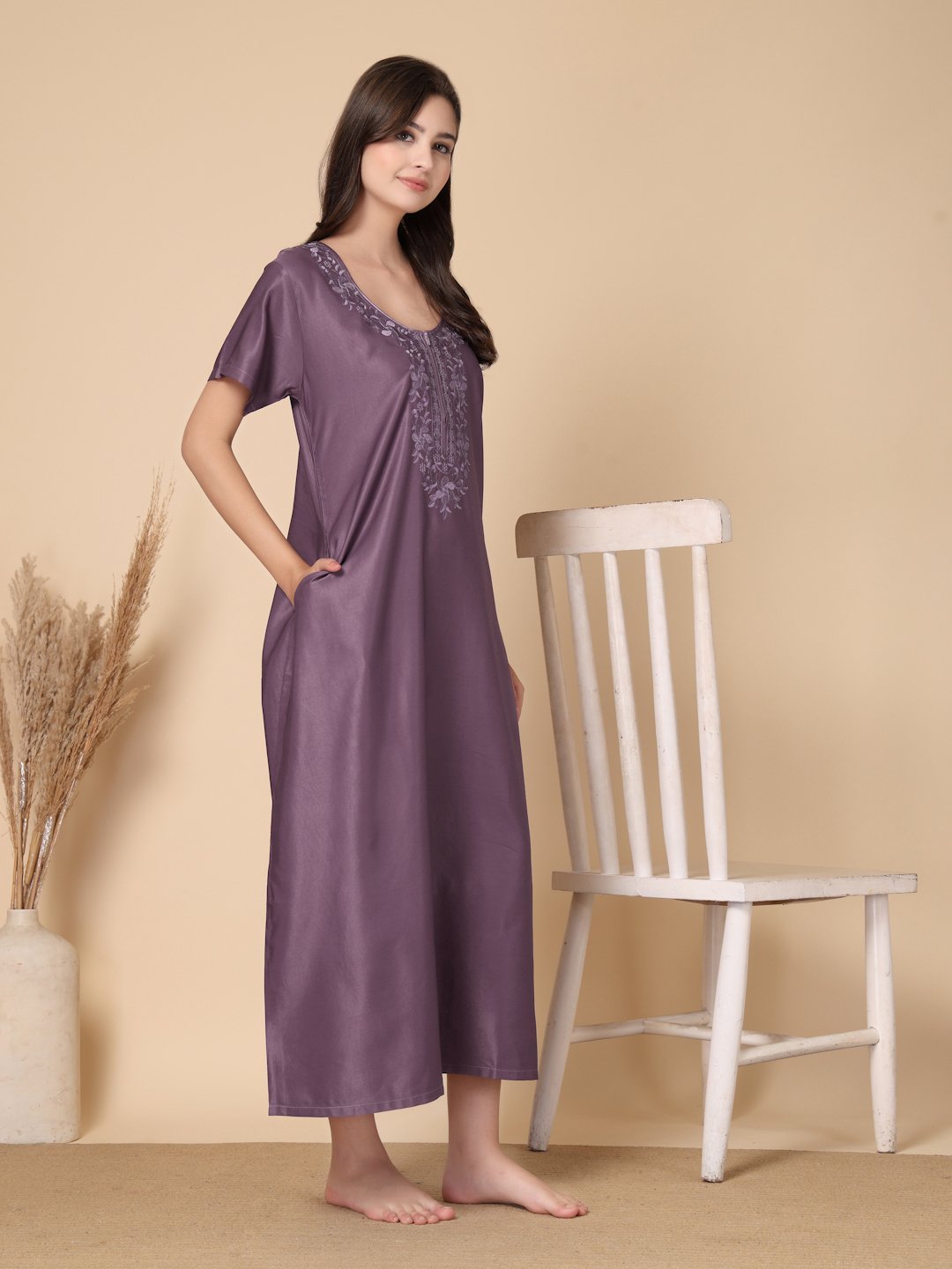 Purple Solid Soft Feel Cotton Blend Maxi