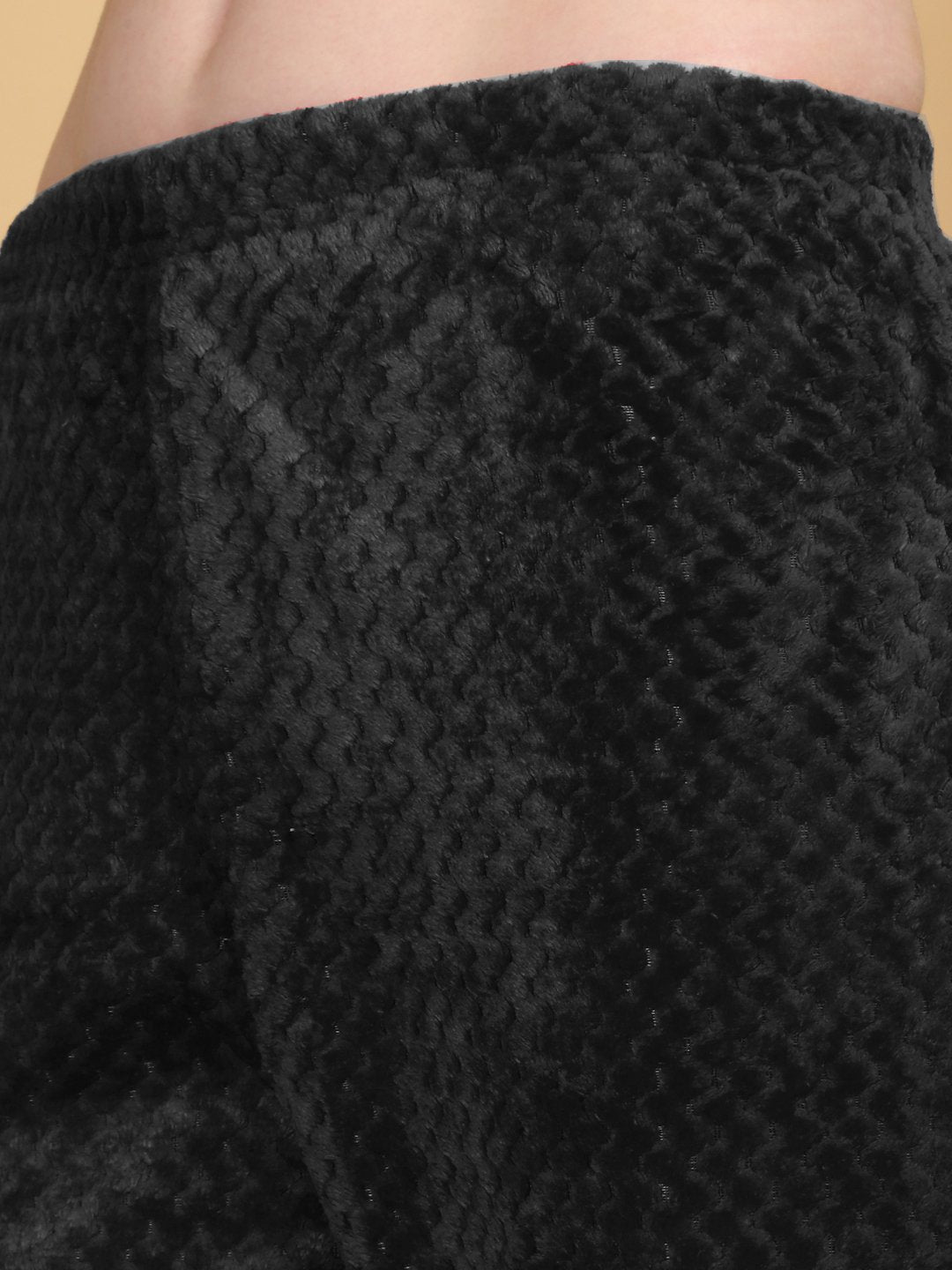 Women Black Solid Hooded Woolen Night Suit