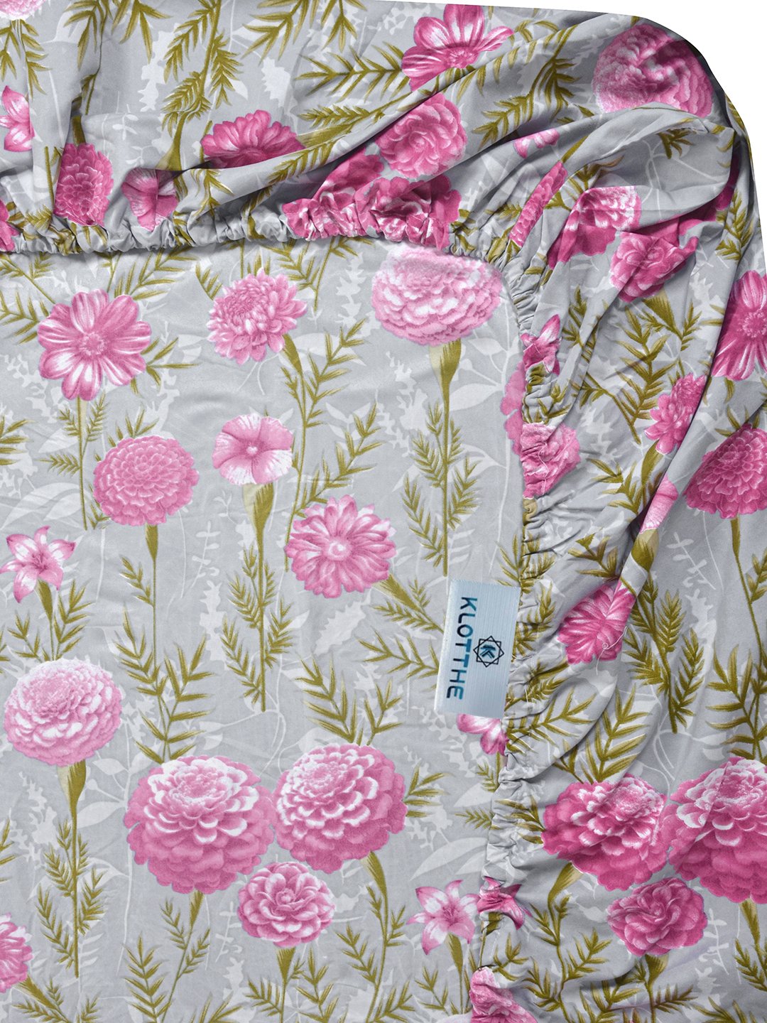 Pink Floral 300 TC Cotton Blend Fitted Double Bedsheet with 2 Pillow Covers