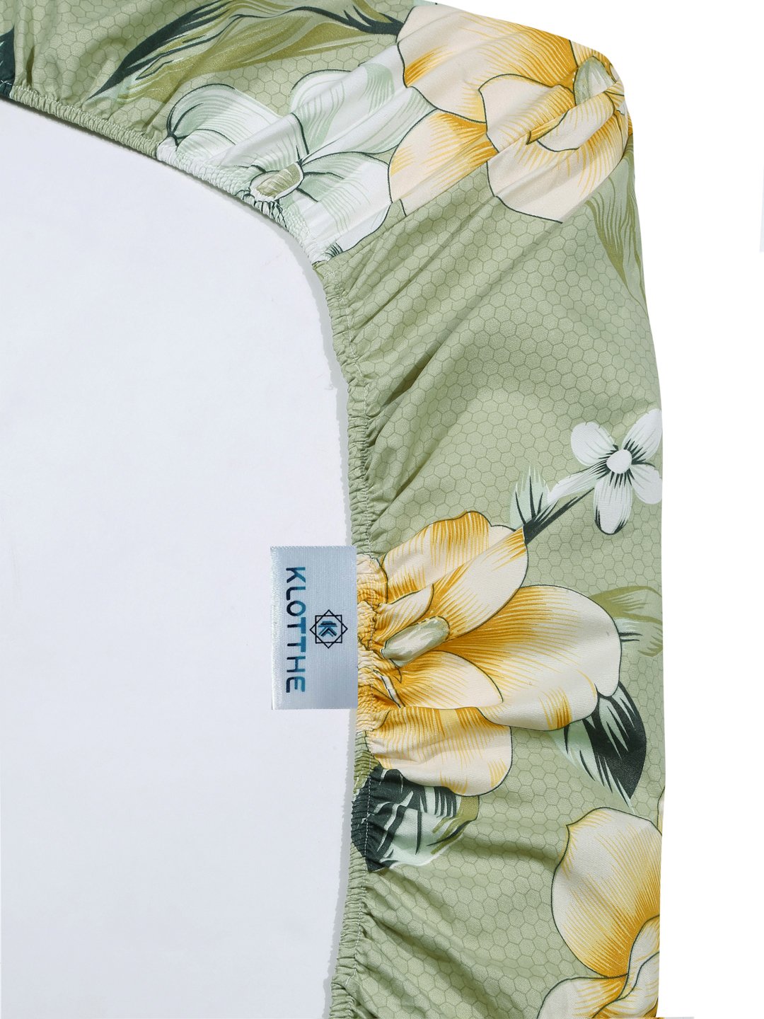 Green Floral 300 TC Cotton Blend Fitted Single Bedsheet in Book Fold Packing
