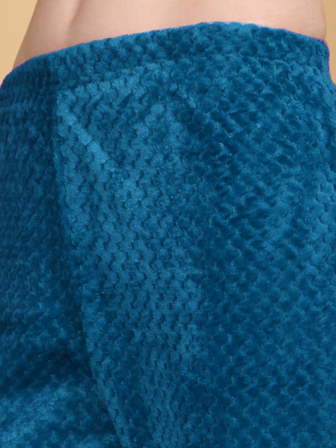 Women Blue Solid Hooded Woolen Night Suit
