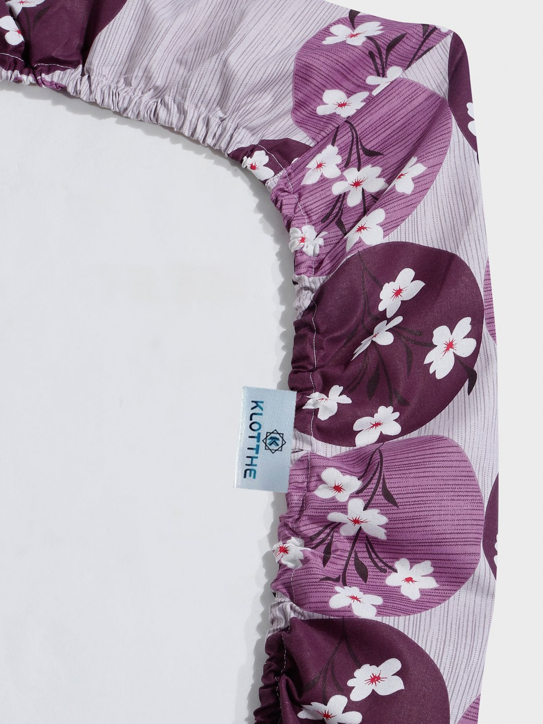 Purple Floral 400 TC Pure Cotton Fitted Double Bedsheet with 2 Pillow Covers