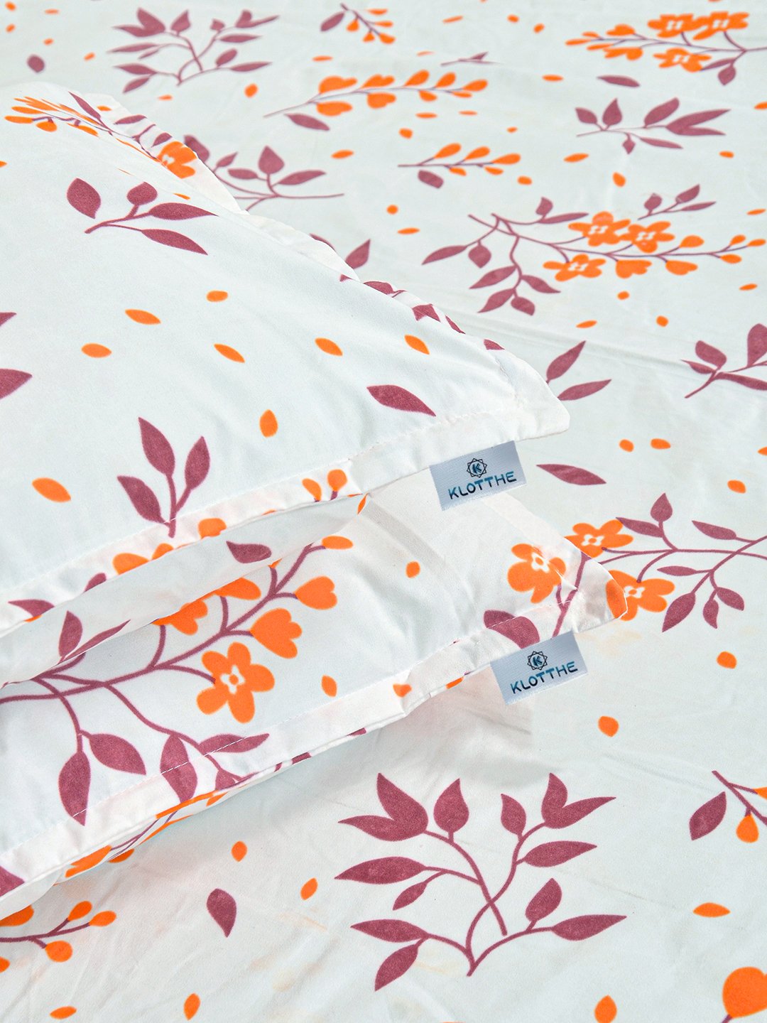White Floral 300 TC Cotton Blend Double Bedsheet with 2 Pillow Covers