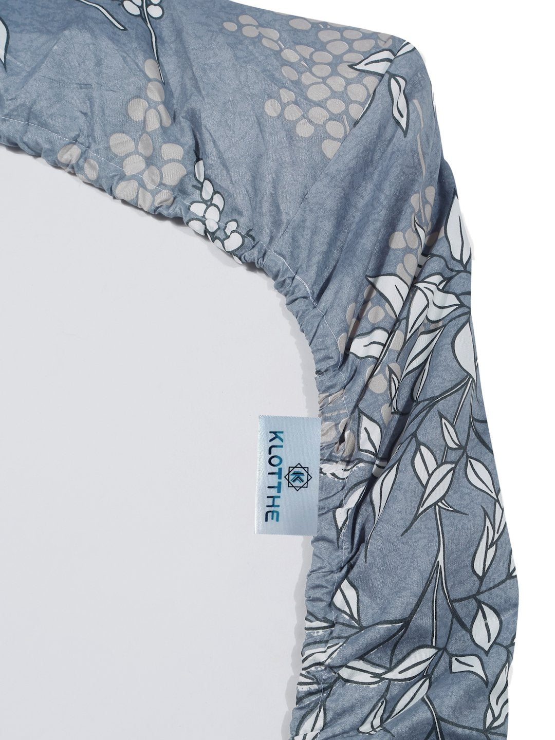 Grey Floral  300 TC Cotton Blend Fitted Double Bedsheet with 2 Pillow Covers
