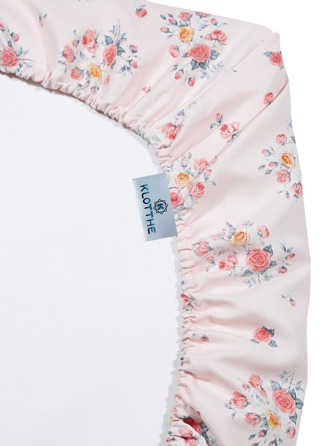 Pink Floral 300 TC Cotton Blend Fitted Double Bedsheet with 2 Pillow Covers